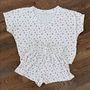 Z Supply Floral Lounge Top & Shorts - Cream and Pink